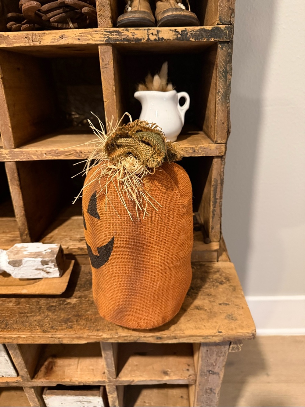 Handmade Jack-O'-Lantern Burlap Pumpkin Decoration - Orange & Black - Picture 13 of 14